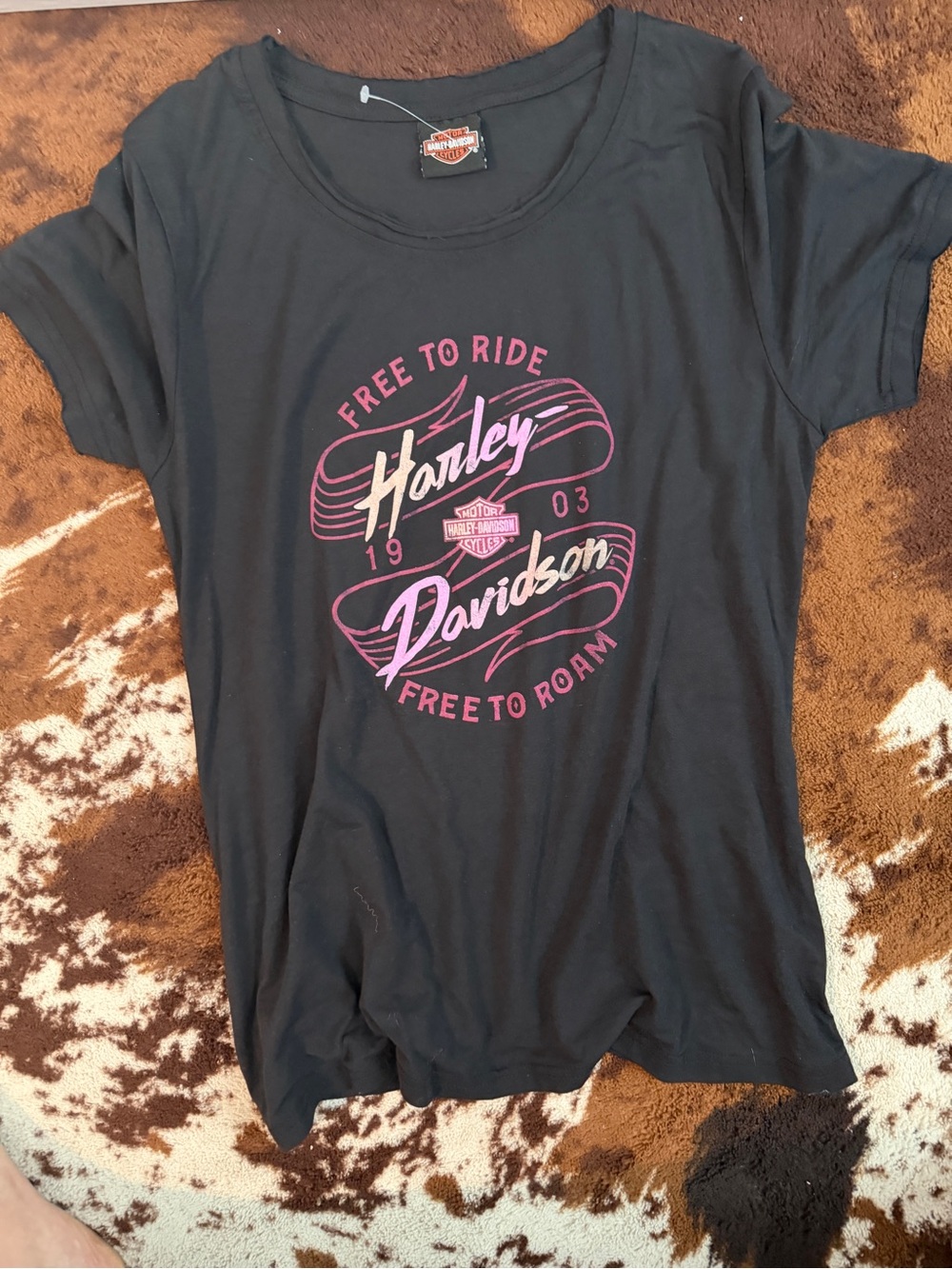 Harley-Davidson Black Tee with Pink Accent Graphic large